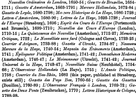 French Language newspapers of the 17th century